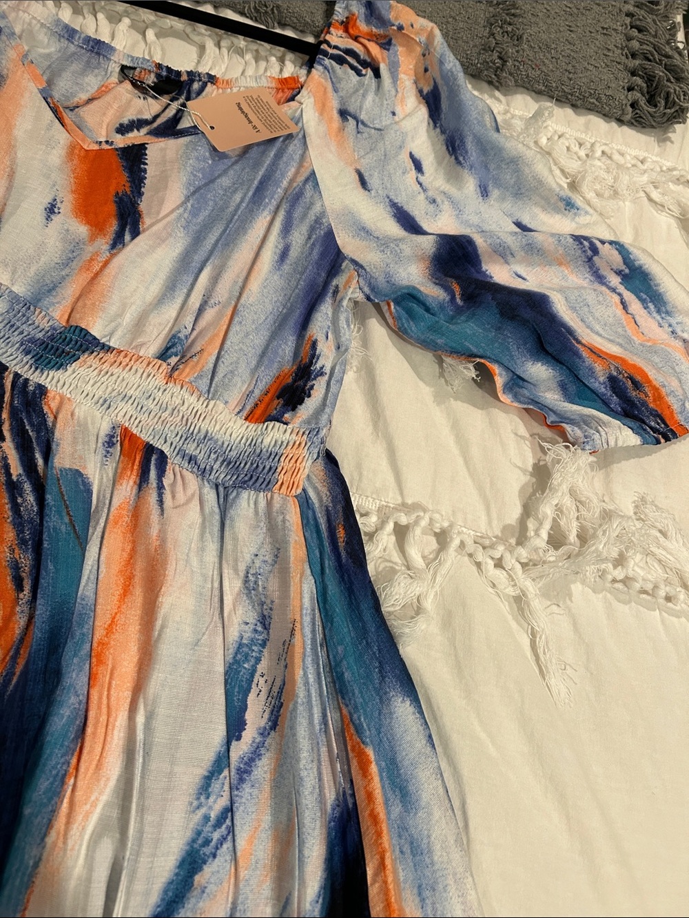 Bloomchic NWT 14-16 Abstract Brushstroke Midi Dress in Blue, Teal & Orange - Picture 5 of 9